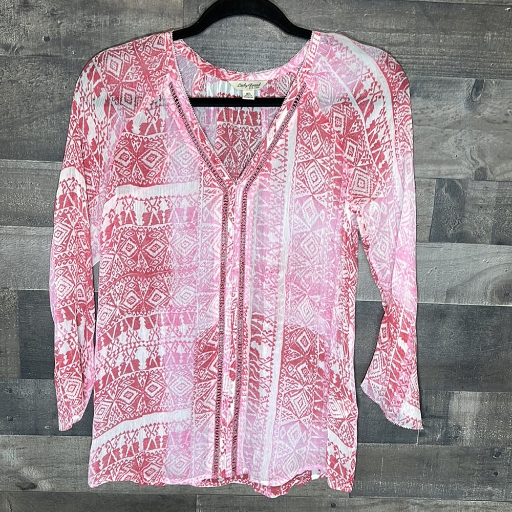 Pink and White Lucky Brand Sheer Top